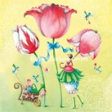 Postkarte Frau mit Tulpen